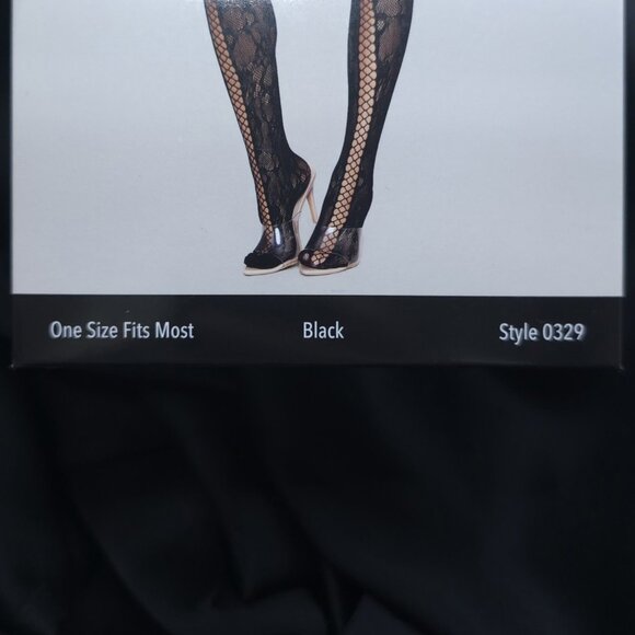 Dreamgirl Lace Teddy Bodystocking w/ Halter, Stockings, Thong Back OS Black - Picture 7 of 9